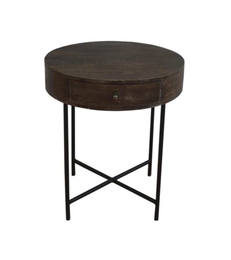 SOLID WOOD & IRON ROUND SIDE TABLE / OCCASIONAL TABLE