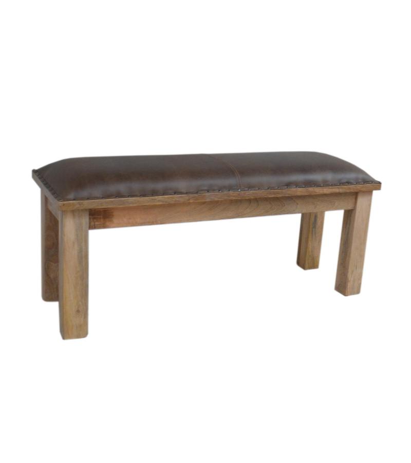 SOLID WOOD & LEATHER BENCH