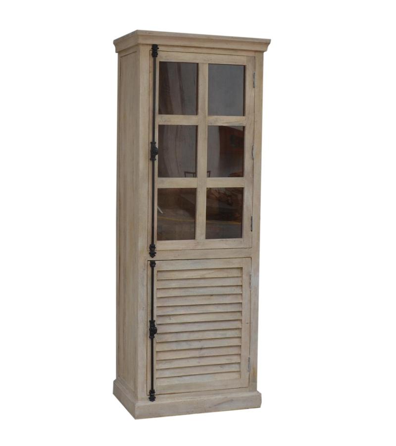 SOLID WOOD & GLASS 2 DOOR DISPLAY + STORAGE CABINET