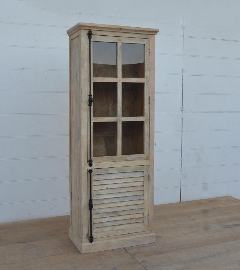 SOLID WOOD & GLASS 2 DOOR DISPLAY + STORAGE CABINET