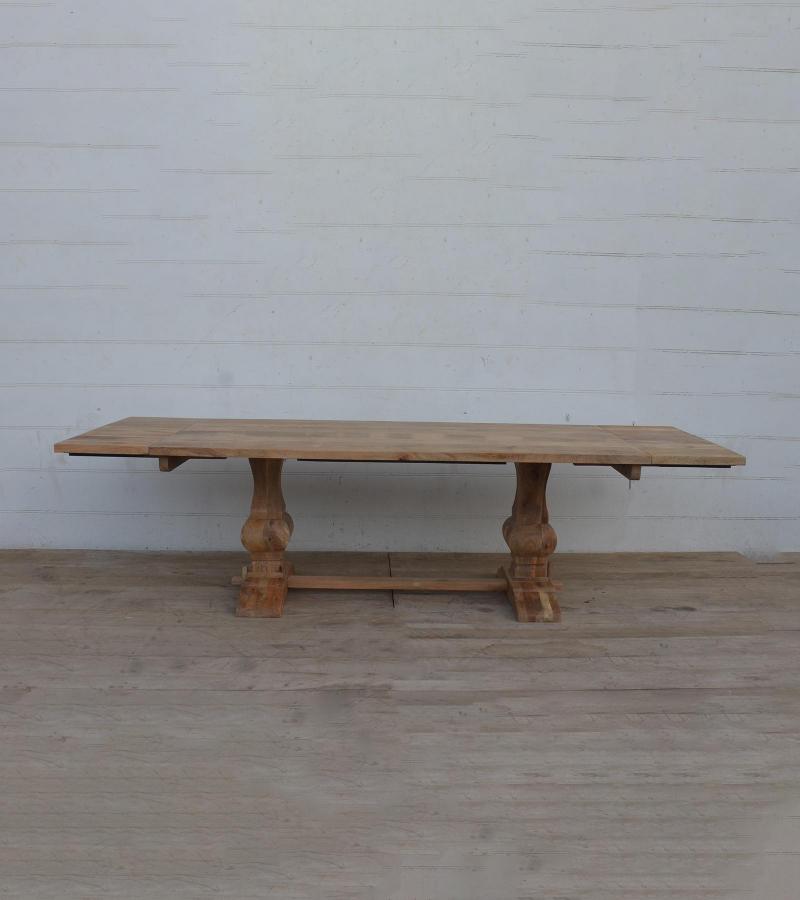SOLID WOOD PEDESTAL TRESTLE TABLE W / EXTENSIONS