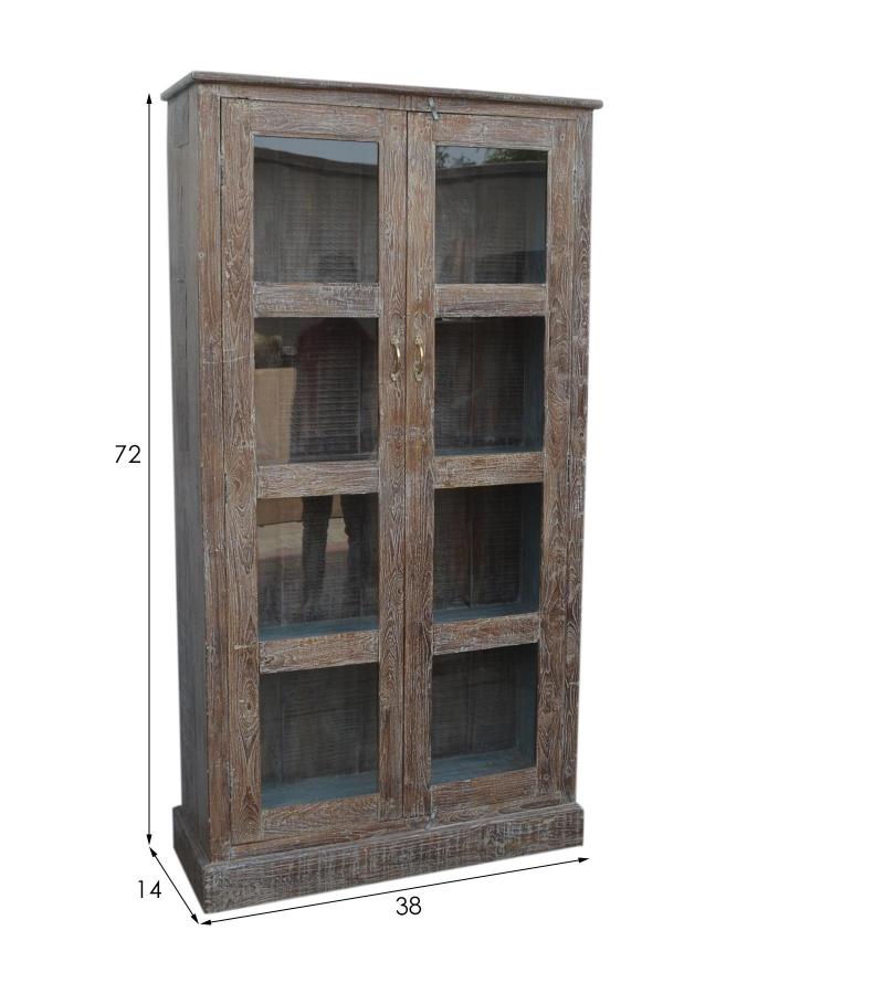 VINTAGE RECLAIMED TEAK & GLASS CABINET W/ SHELVES
