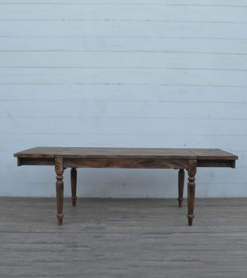 EXTENDABLE SOLID WOOD DINING TABLE W/ SELF-STORING EXTENSIONS