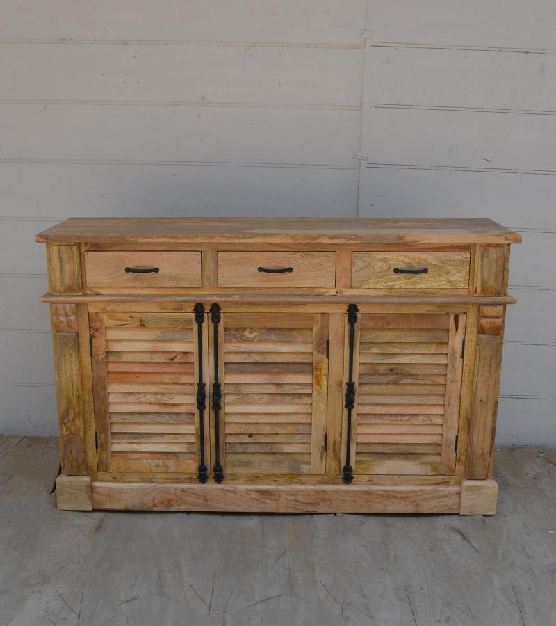 SOLID WOOD SIDEBOARD W/ 3 LOUVRED DOORS & 3 DRAWERS