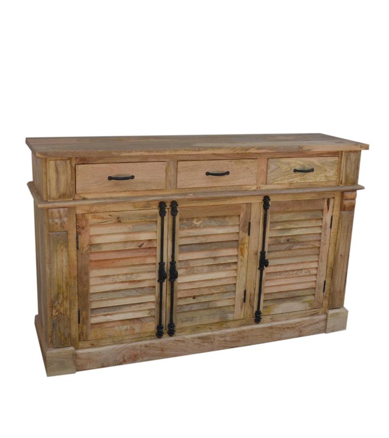 SOLID WOOD SIDEBOARD W/ 3 LOUVRED DOORS & 3 DRAWERS
