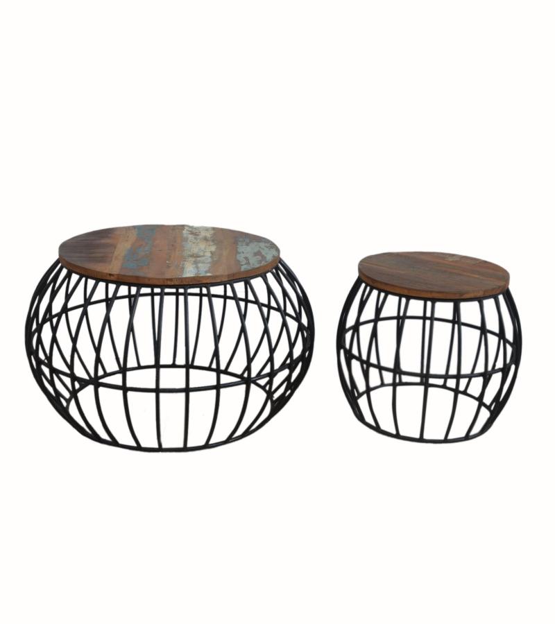 SET OF 2 SOLID WOOD & METAL COFFEE TABLE