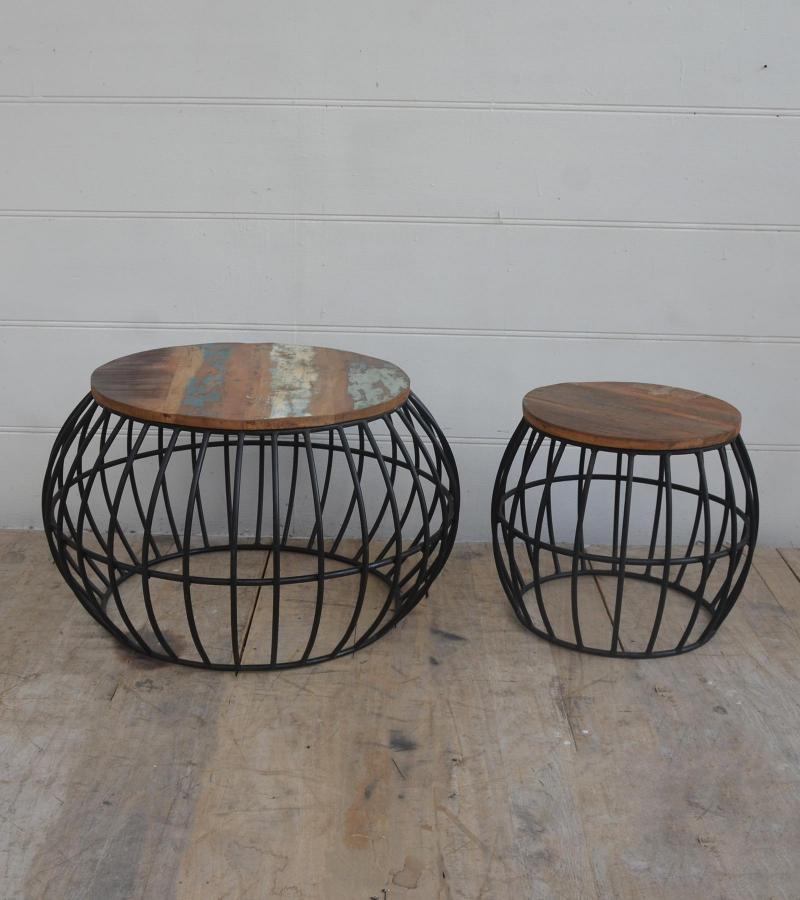 SET OF 2 SOLID WOOD & METAL COFFEE TABLE