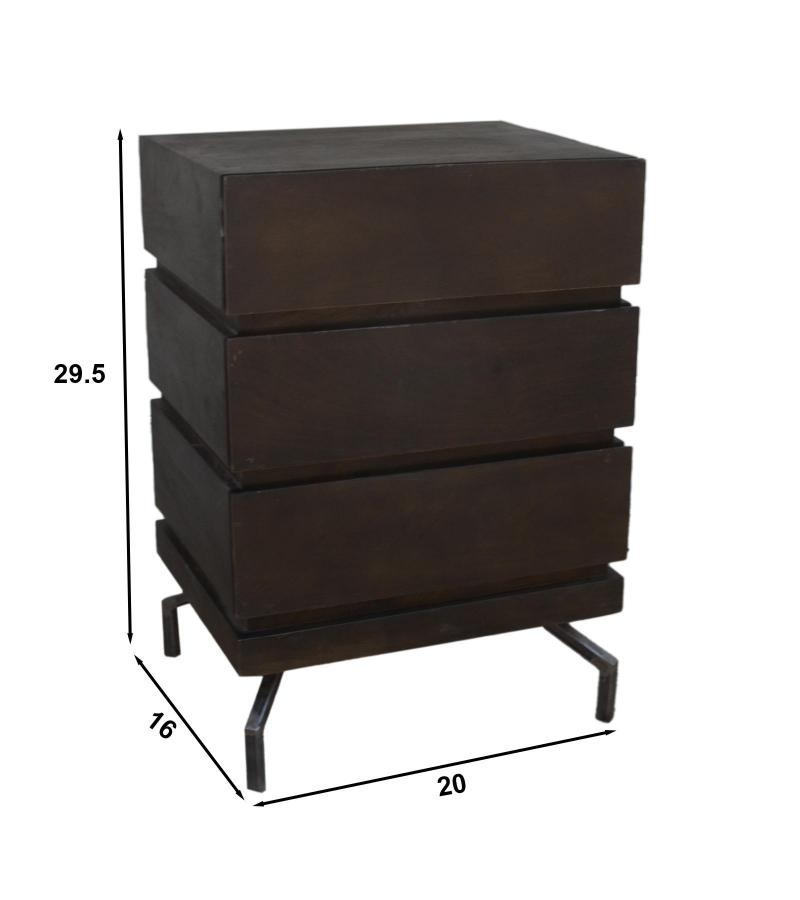 SOLID WOOD 3 DRAWER END TABLE / NIGHTSTAND