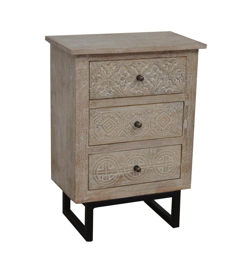 SOLID HAND CARVED WOOD 3 DRAWER NIGHTSTAND / END TABLE