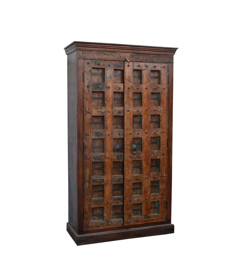 STUNNING RECLAIMED TEAK WITH DECORATIVE METAL STORAGE CABINET