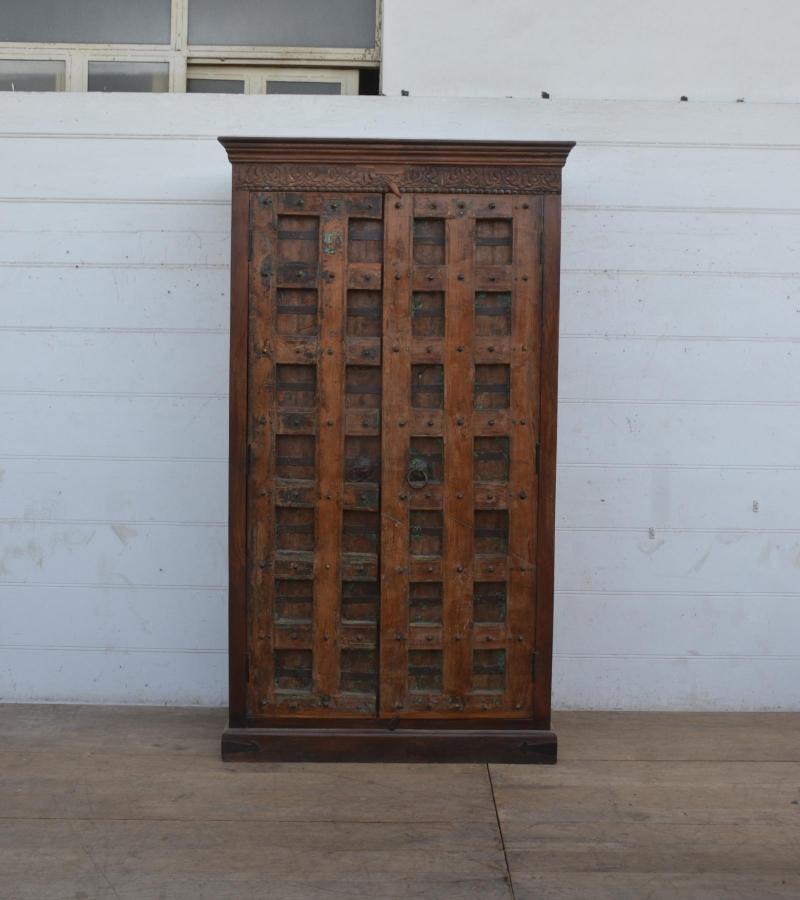 STUNNING RECLAIMED TEAK WITH DECORATIVE METAL STORAGE CABINET