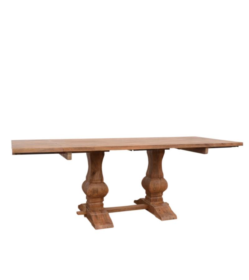 SOLID WOOD PEDESTAL EXTENSION DINING TABLE