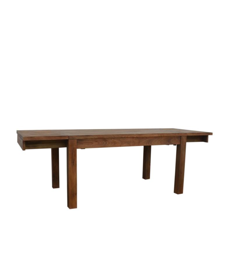 EXTENDABLE SOLID WOOD DINING TABLE W/ SELF-STORING EXTENSIONS
