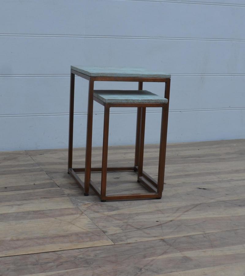 SET OF 2 WOOD & IRON NESTING SIDE TABLES