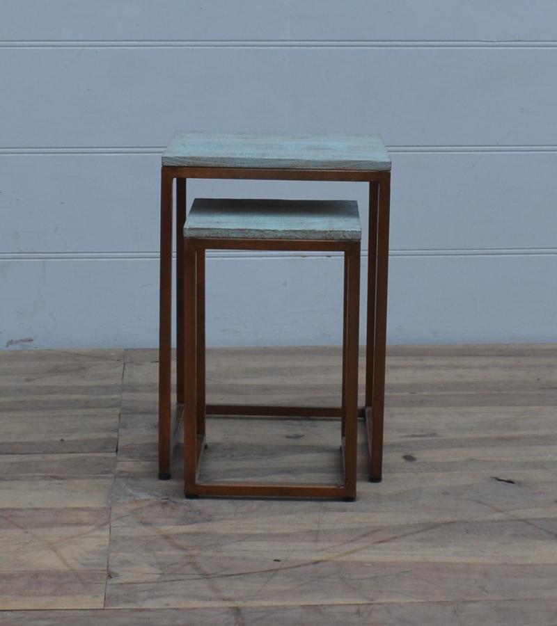 SET OF 2 WOOD & IRON NESTING SIDE TABLES