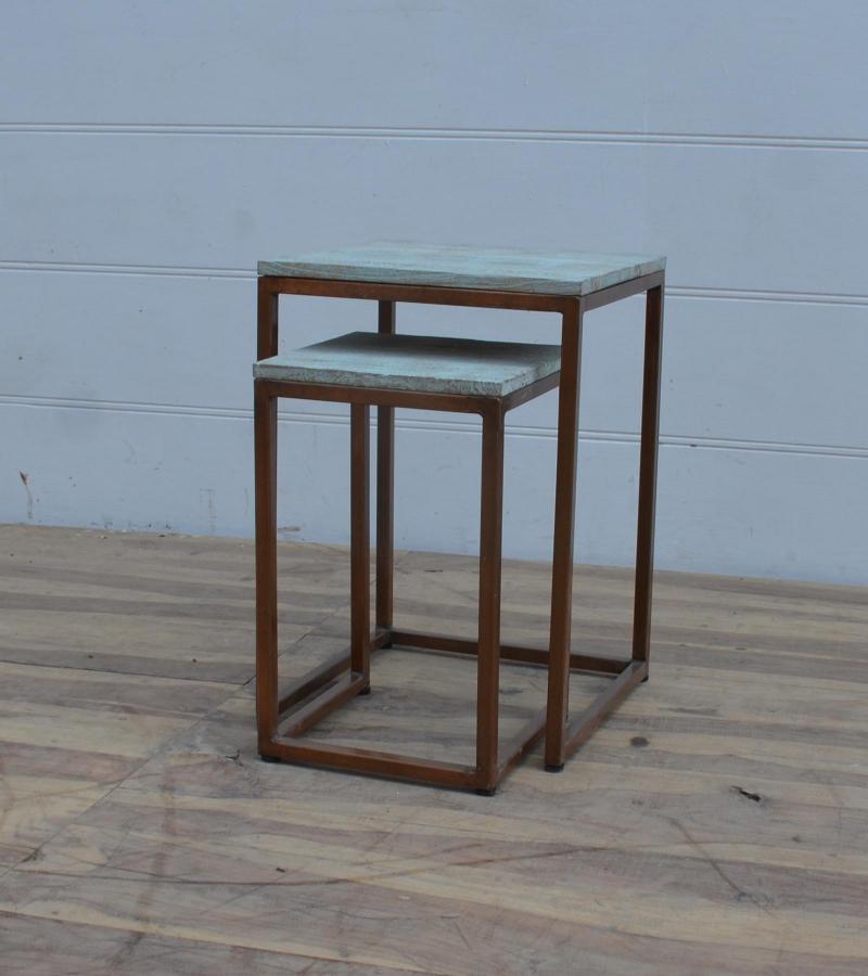 SET OF 2 WOOD & IRON NESTING SIDE TABLES