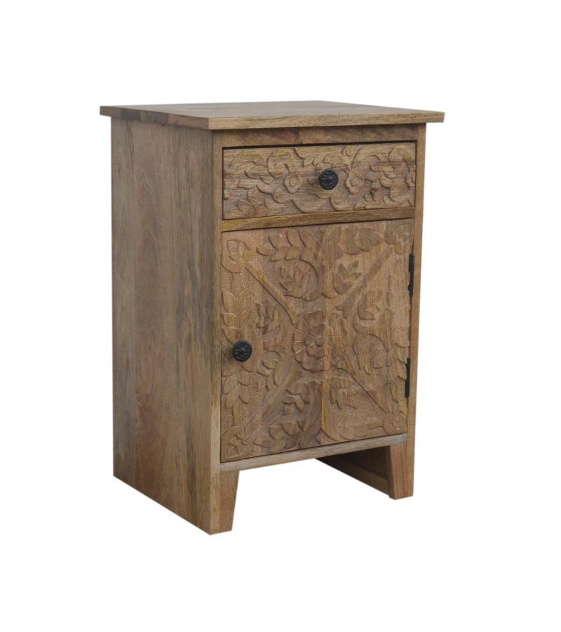 SOLID HAND CARVED WOOD NIGHTSTAND / END TABLE