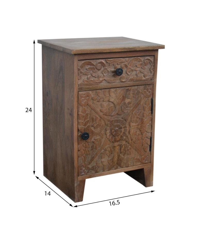 SOLID HAND CARVED WOOD NIGHTSTAND / END TABLE