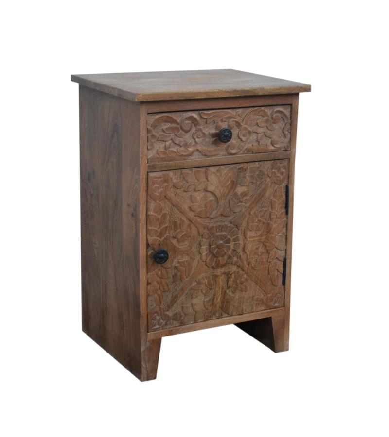 SOLID HAND CARVED WOOD NIGHTSTAND / END TABLE