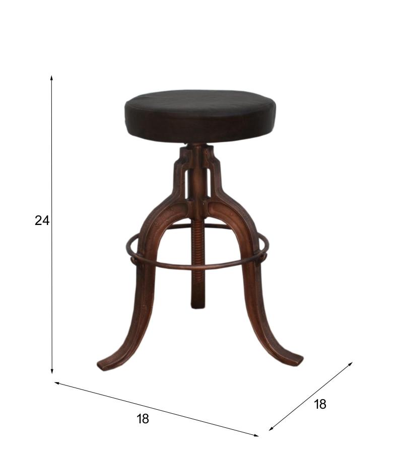 ADJUSTABLE HEIGHT IRON & LEATHER STOOL