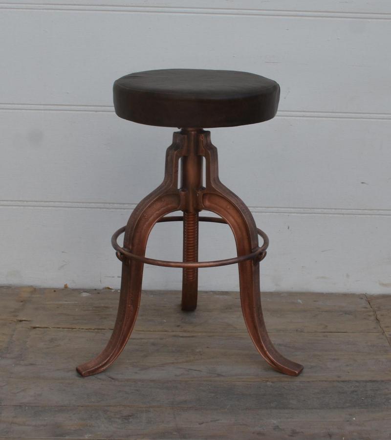 ADJUSTABLE HEIGHT IRON & LEATHER STOOL