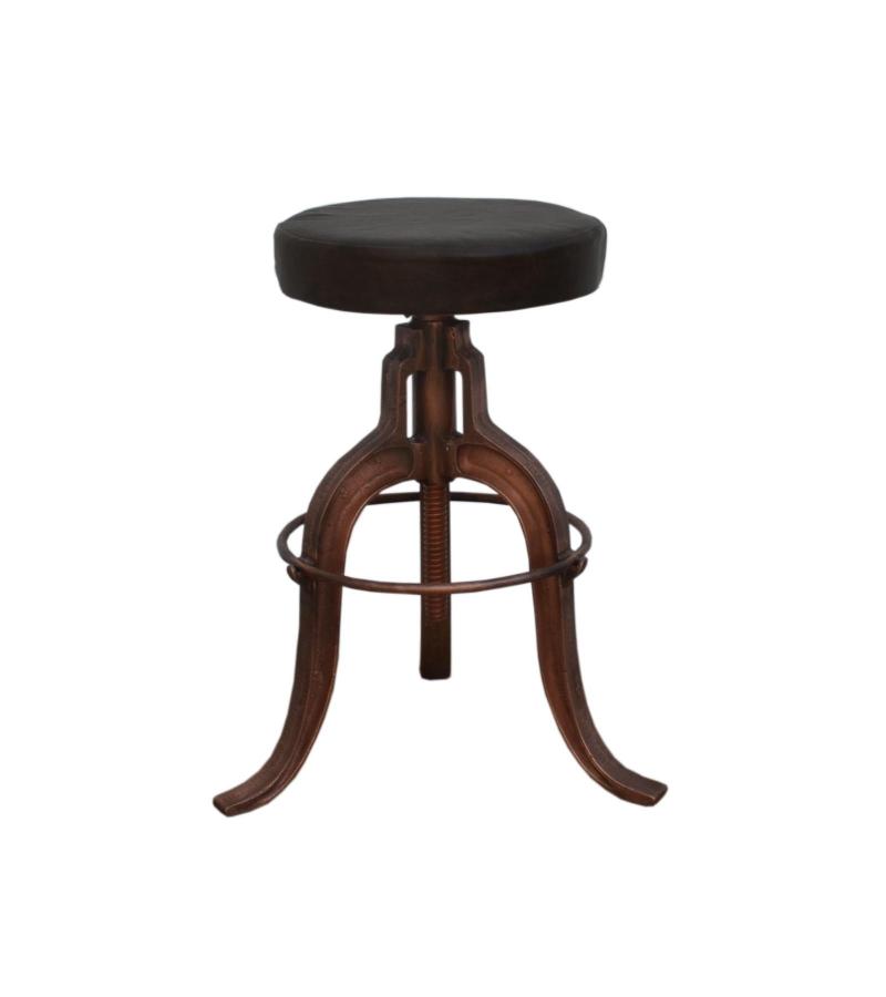ADJUSTABLE HEIGHT IRON & LEATHER STOOL