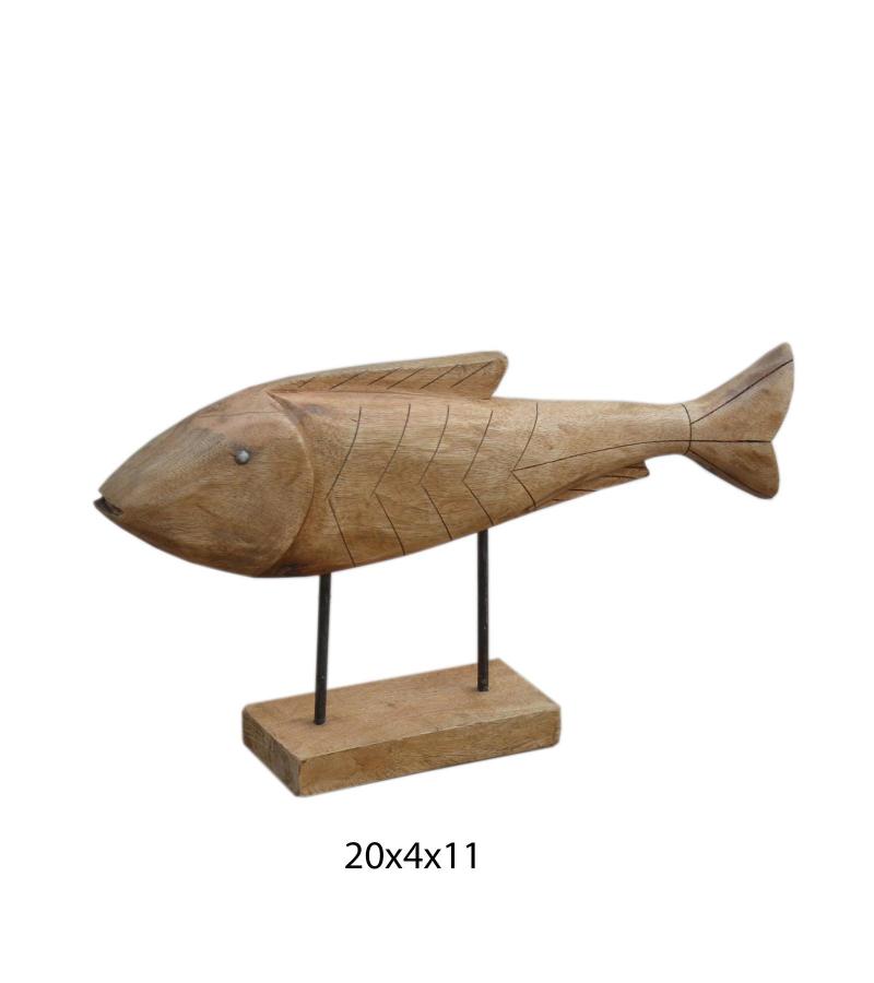 HAND CARVED SOLID WOOD FISH ON STAND