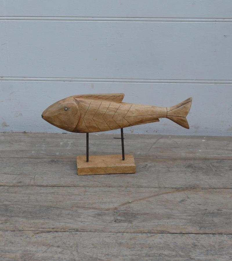 HAND CARVED SOLID WOOD FISH ON STAND