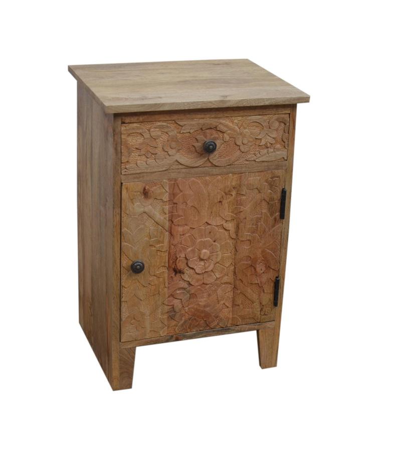SOLID HAND CARVED WOOD NIGHTSTAND / END TABLE