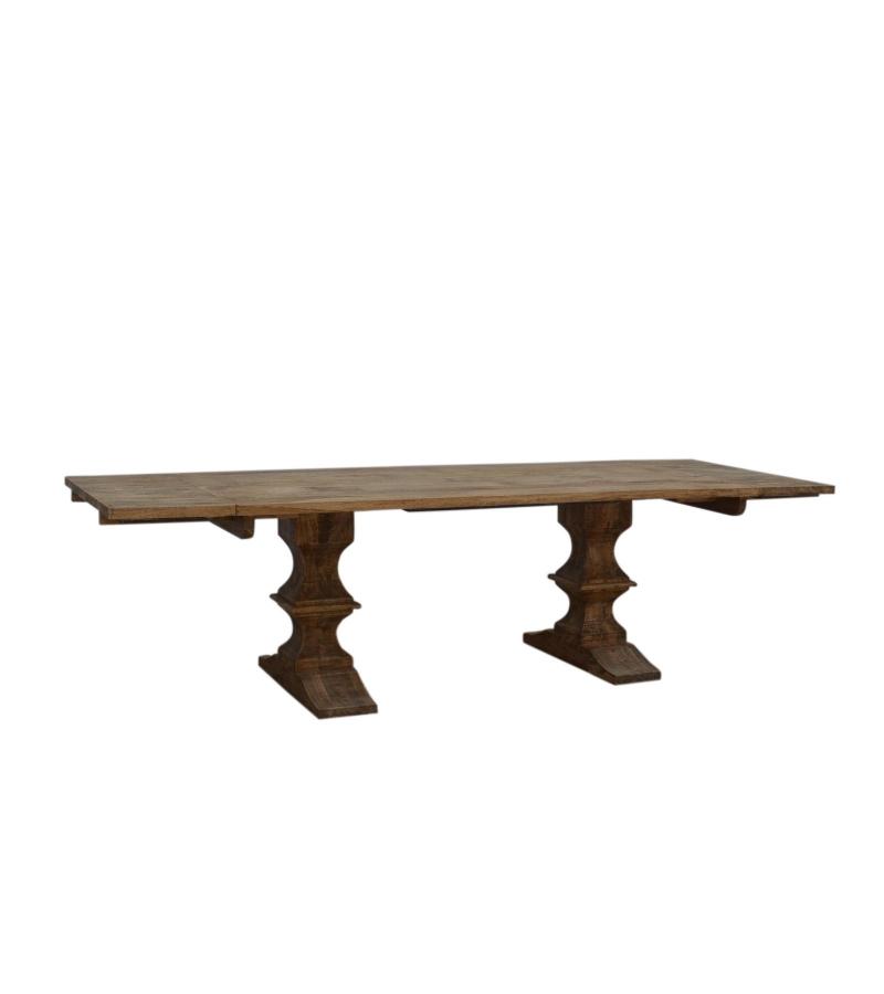 SOLID WOOD PEDESTAL EXTENSION DINING TABLE
