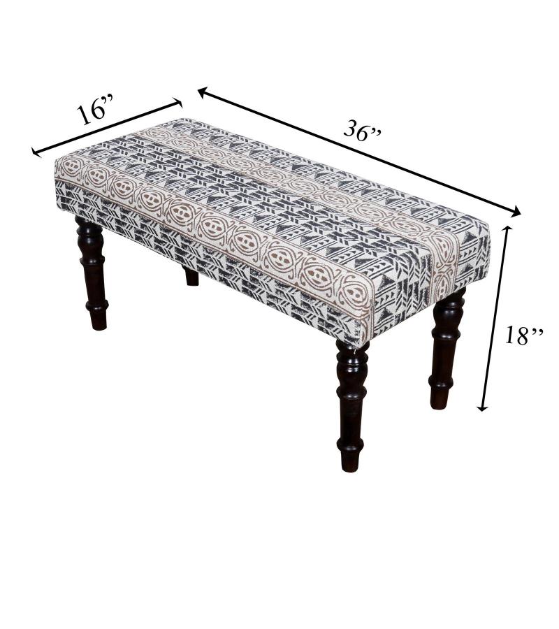 UPHOLSTERED CLOTH & SOLID WOOD BENCH