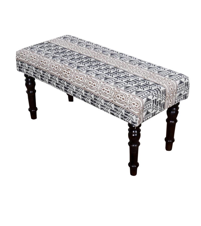 UPHOLSTERED CLOTH & SOLID WOOD BENCH
