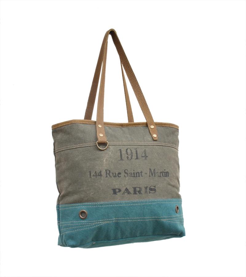 CANVAS & FULL HIDE LEATHER TOTE BAG