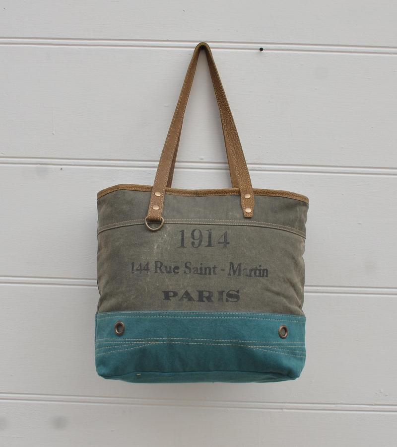 CANVAS & FULL HIDE LEATHER TOTE BAG