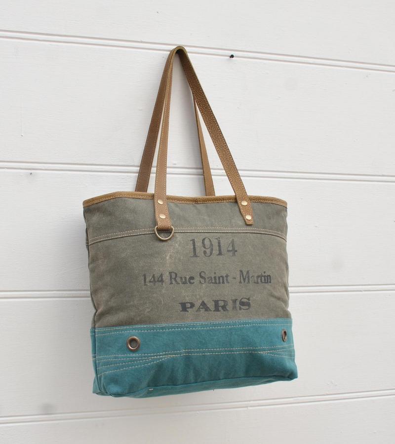 CANVAS & FULL HIDE LEATHER TOTE BAG