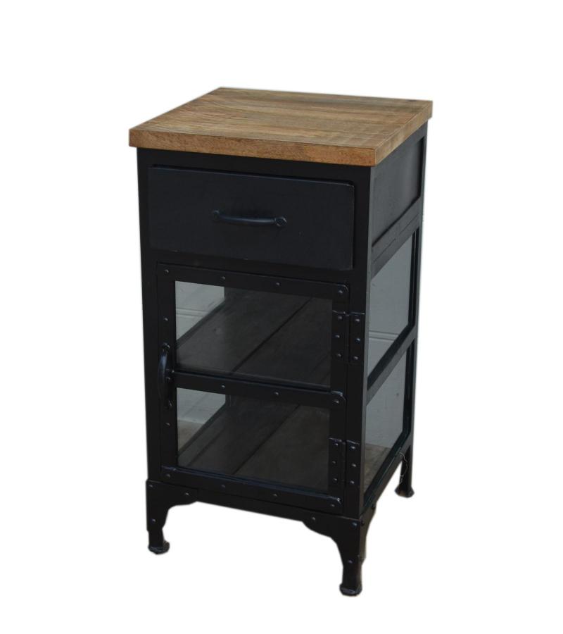 SOLID IRON, GLASS & WOOD NIGHTSTAND END TABLE