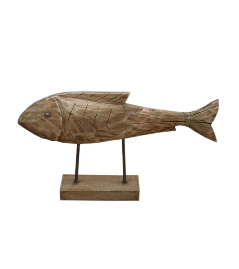 HAND CARVED SOLID WOOD FISH ON STAND