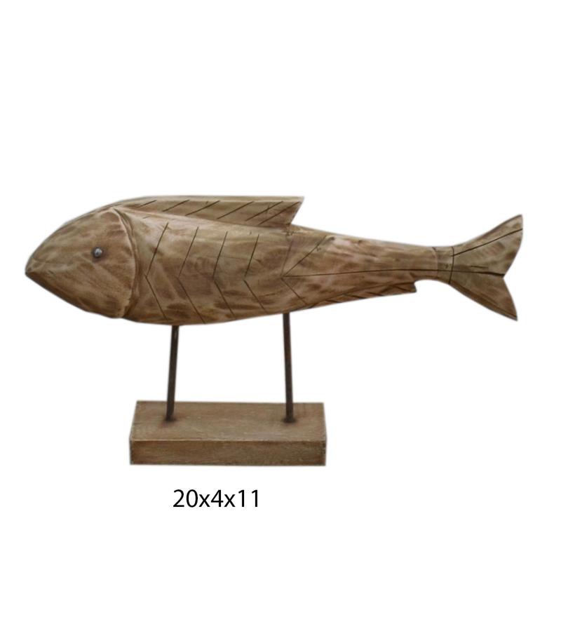 HAND CARVED SOLID WOOD FISH ON STAND