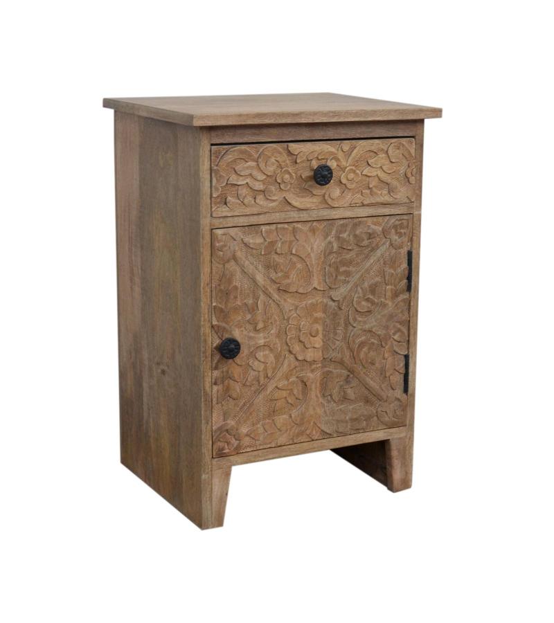 SOLID HAND CARVED WOOD NIGHTSTAND / END TABLE