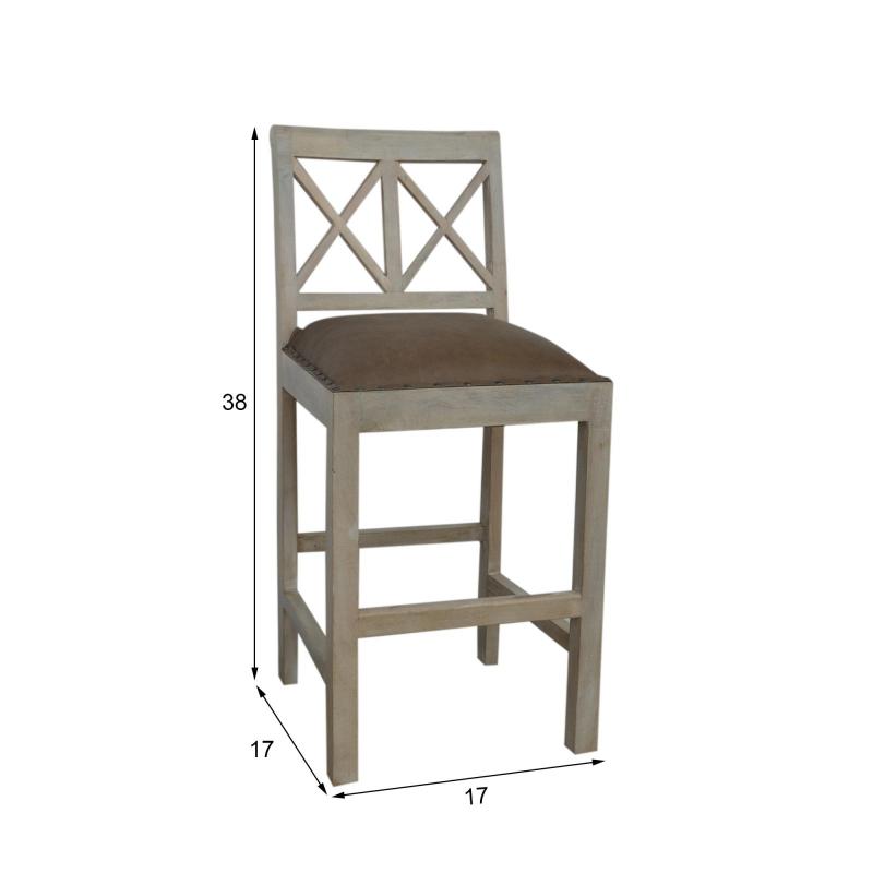 SOLID WOOD COUNTER STOOL W/ FULL HIDE LEATHER SEAT