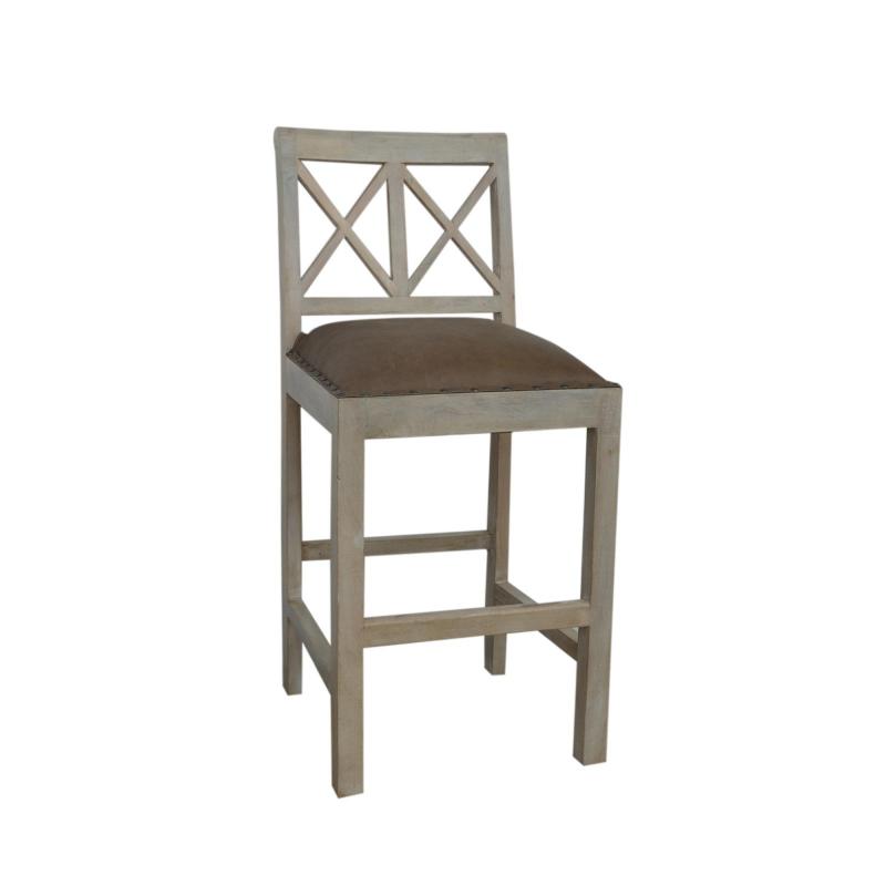 SOLID WOOD COUNTER STOOL W/ FULL HIDE LEATHER SEAT