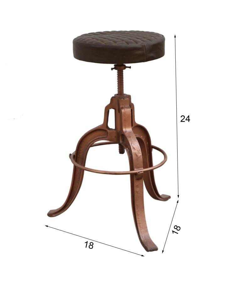 ADJUSTABLE HEIGHT IRON & LEATHER STOOL