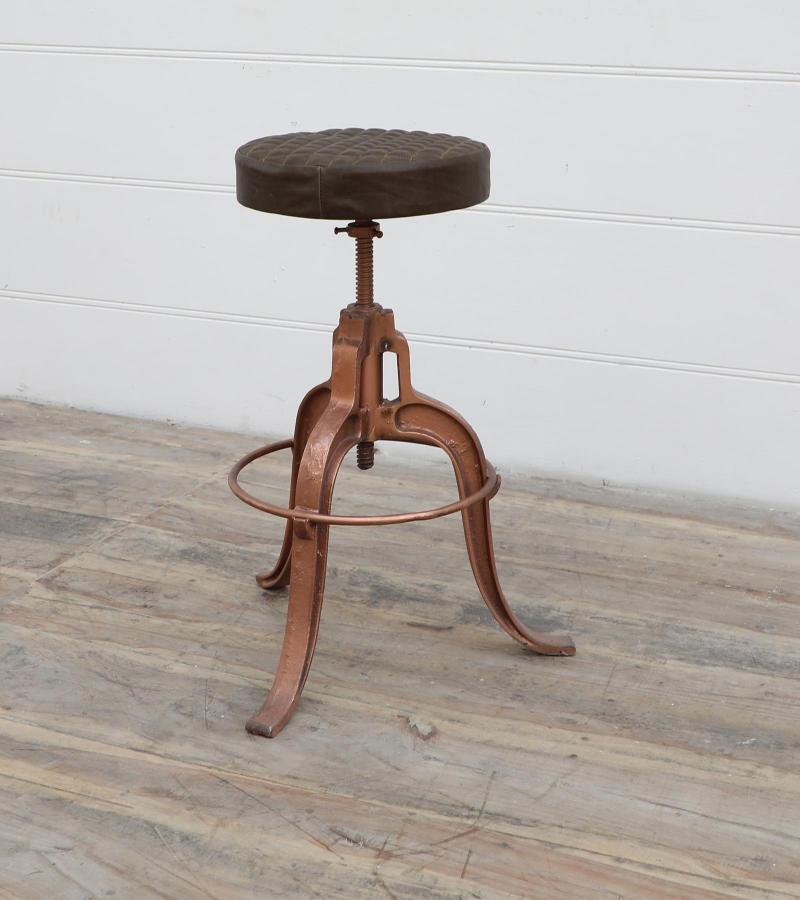 ADJUSTABLE HEIGHT IRON & LEATHER STOOL