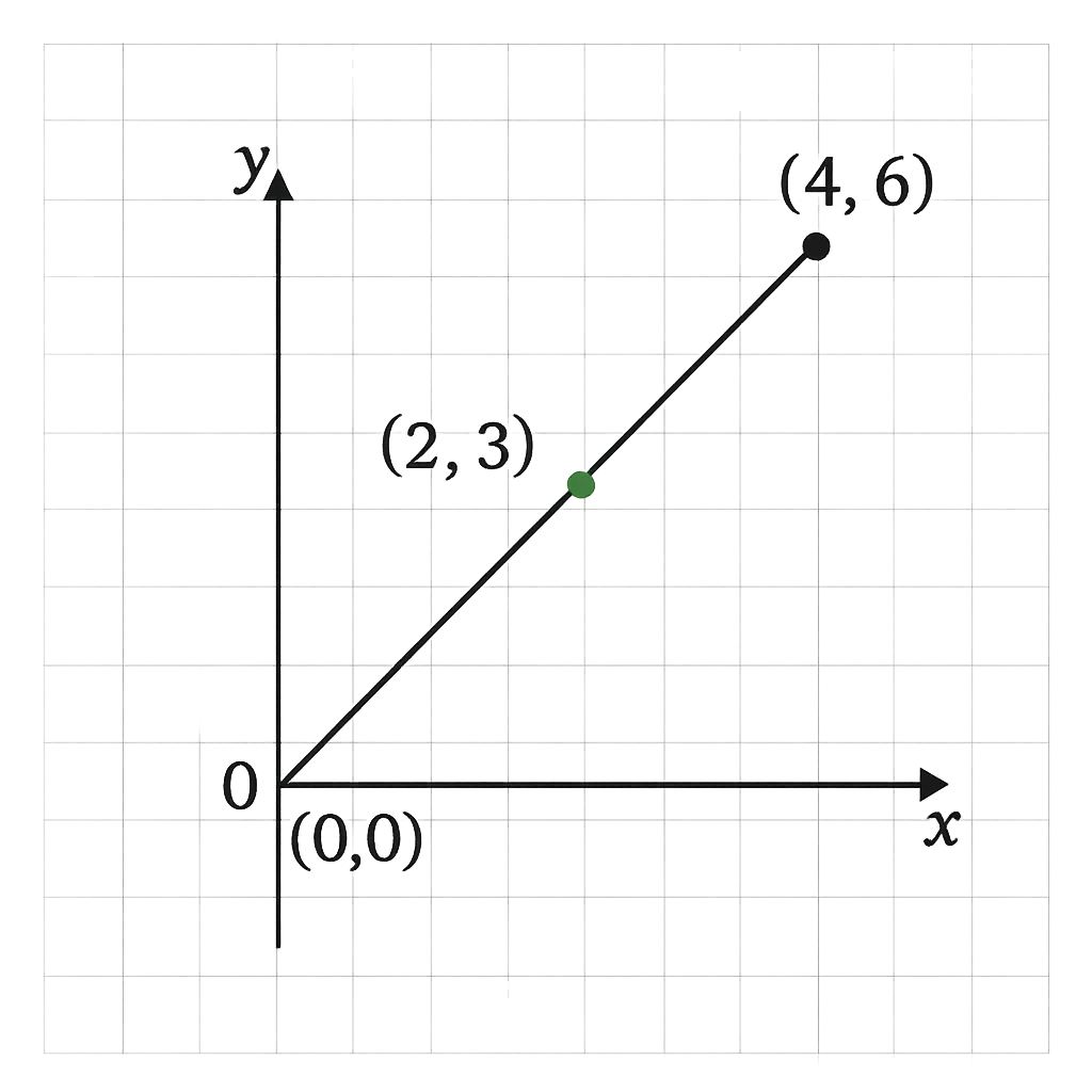 Coordinate grid showing midpoint between (0,0) and (4,6)