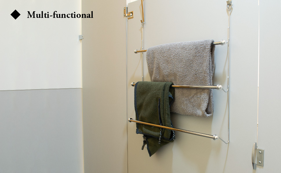 Over-The-Door 3 Tier Bathroom Towel Bar Rack with Chrome-Plated Finish