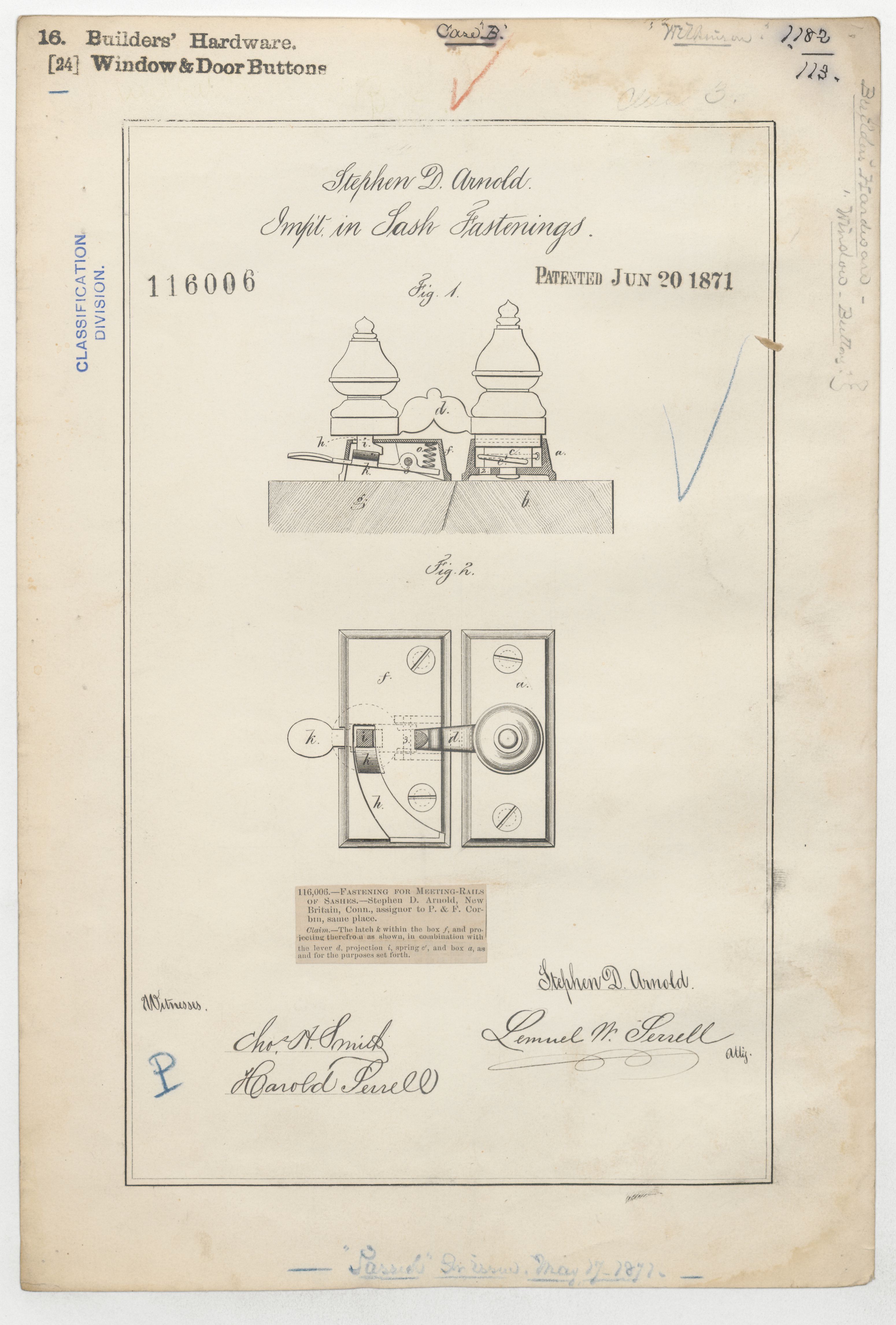 Stephen D. Arnold Improvement in Sash Fastenings