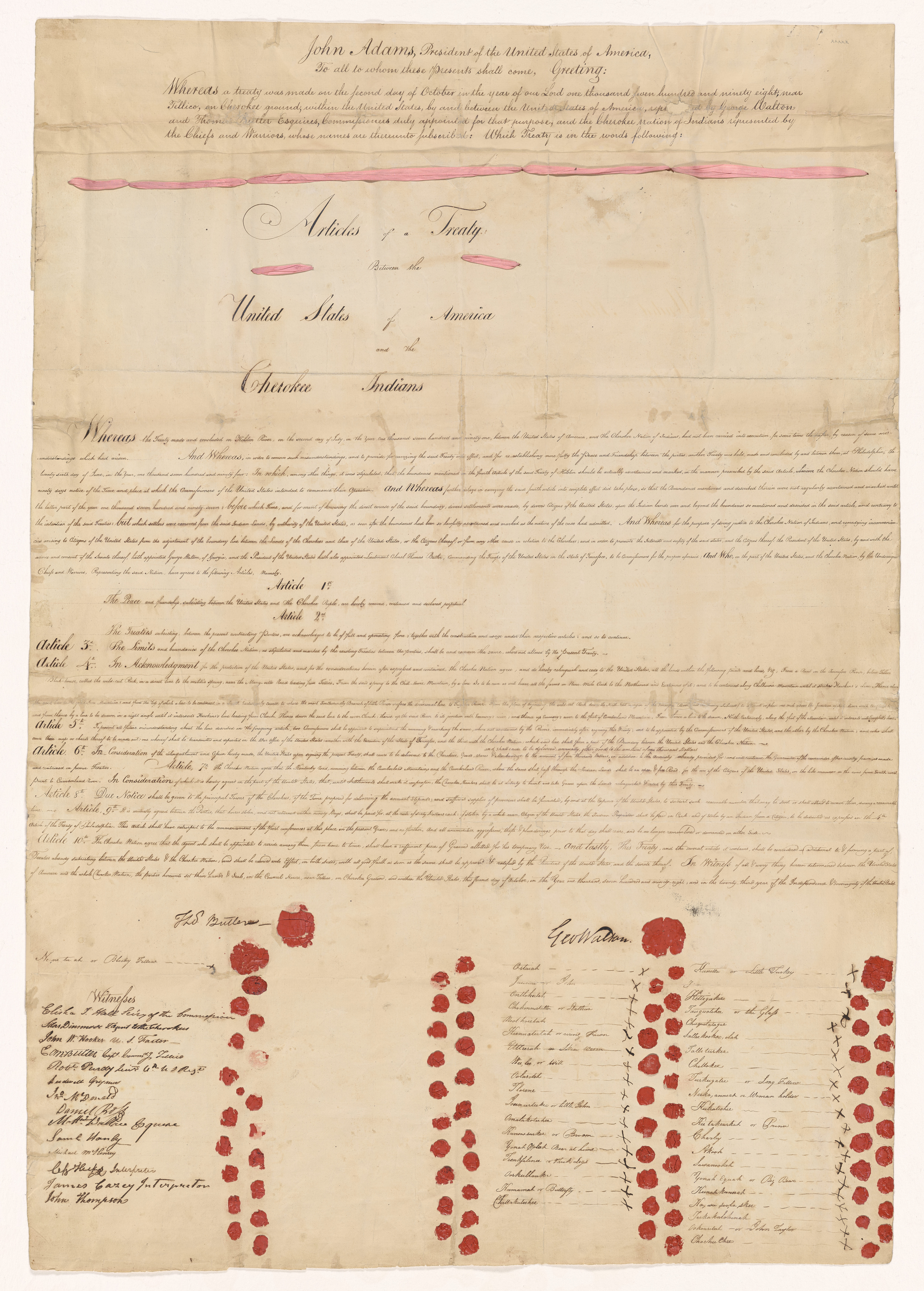 Scan of 1798 Treaty with the Cherokee heading and signatories
