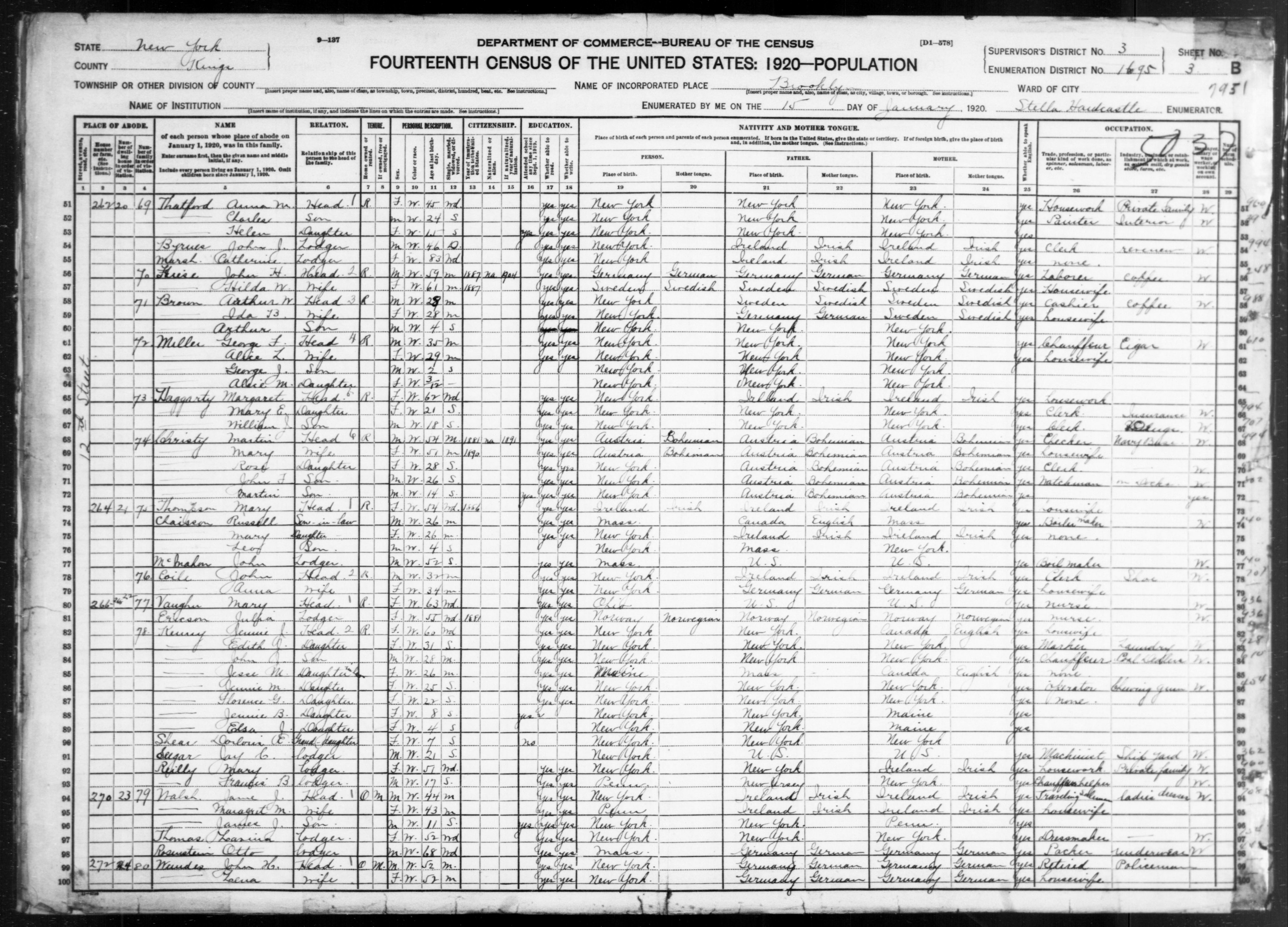 New York: KINGS County, Enumeration District 1695, Sheet No. 3B