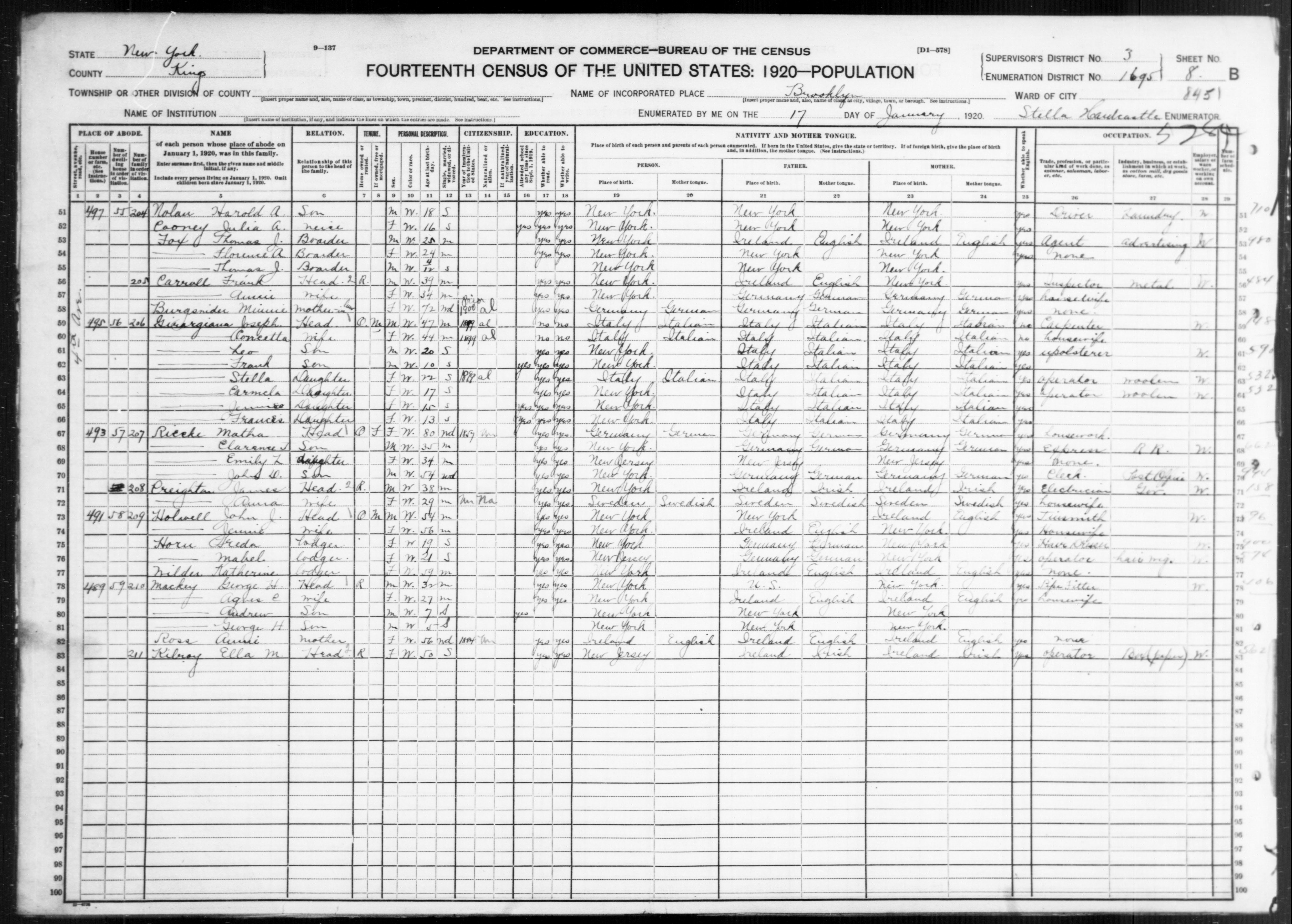 New York: KINGS County, Enumeration District 1695, Sheet No. 8B