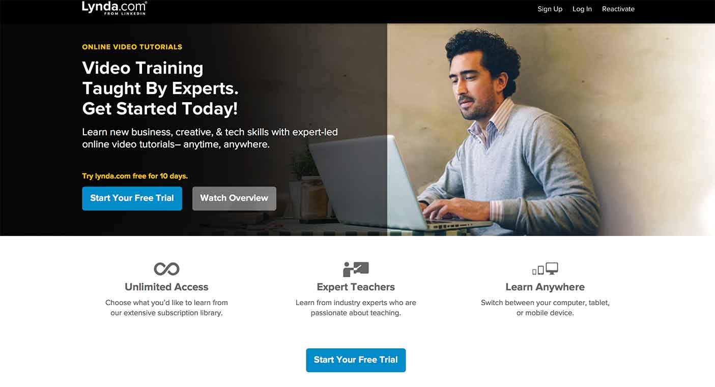 lynda landing page